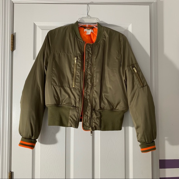 H&M Jackets & Coats Hm Olive Green Pufferbomber Jacket Poshmark